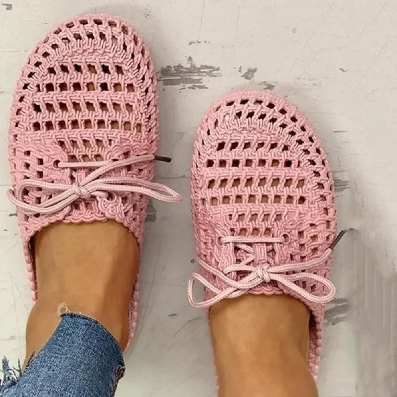 Women's Sandals Summer Hollow Toecap Female Flat Slippers Outdoor Casual Beach Solid Color Breathable Soft Ladies Hole Sandals