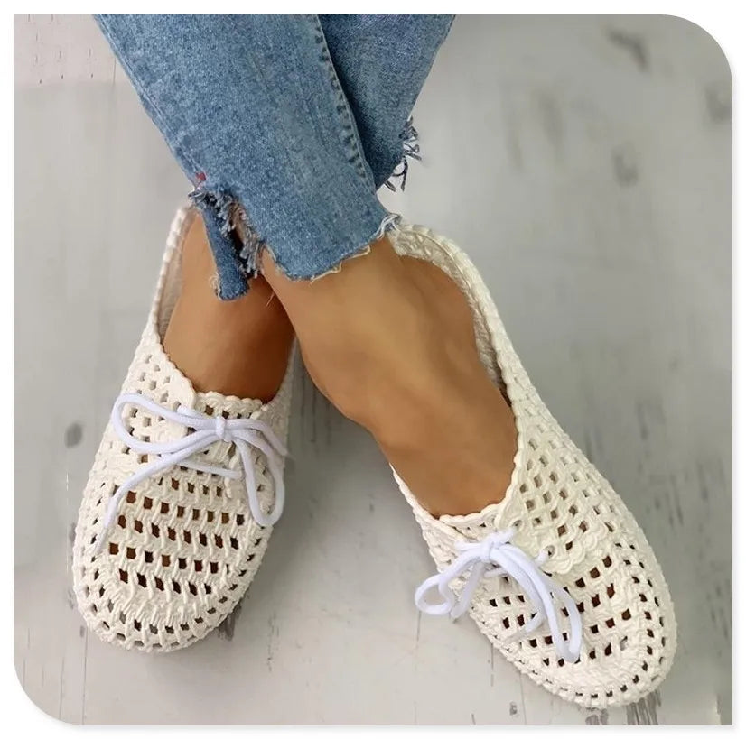 Women's Sandals Summer Hollow Toecap Female Flat Slippers Outdoor Casual Beach Solid Color Breathable Soft Ladies Hole Sandals