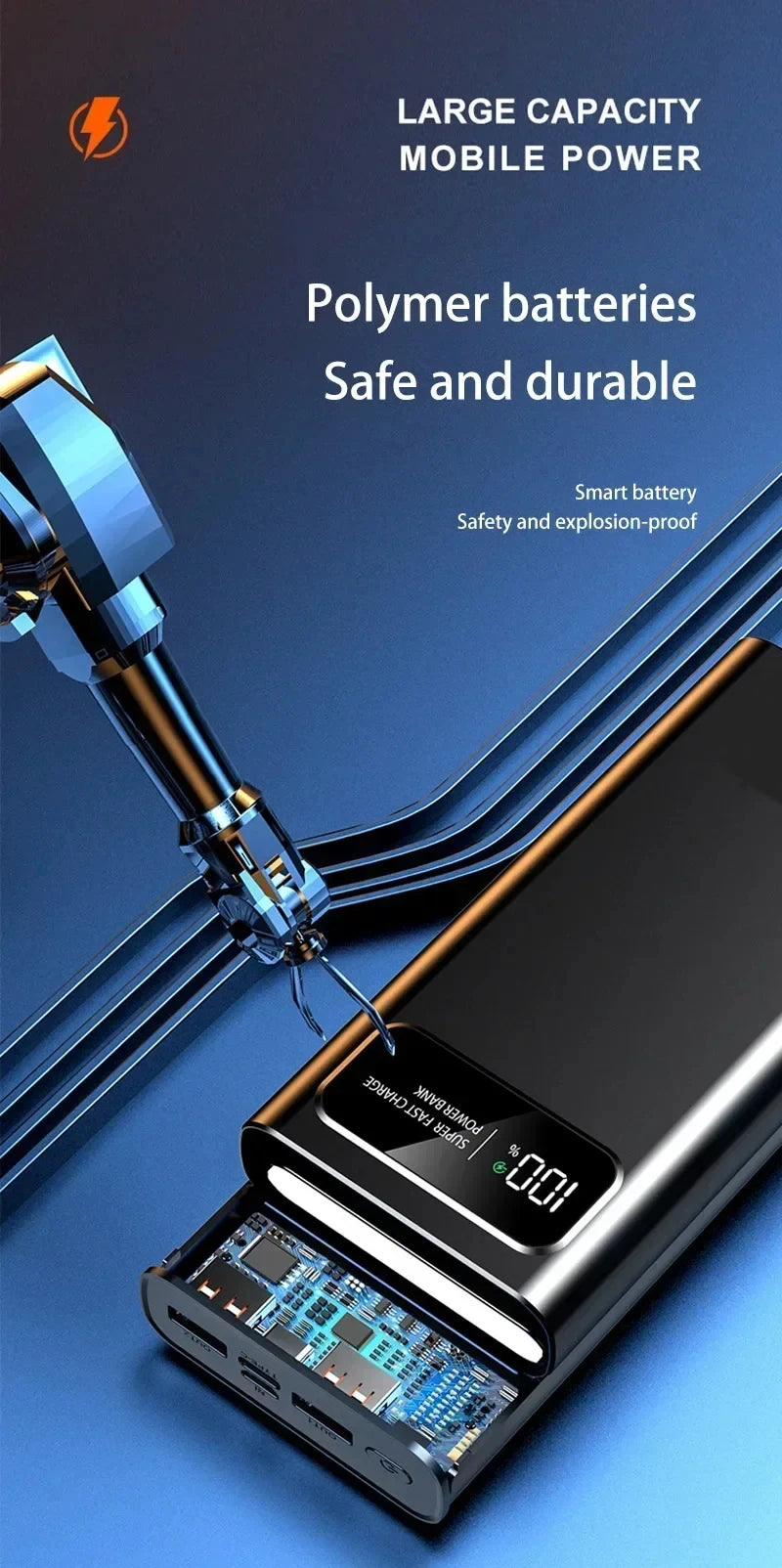 200000mAh Power Bank 120W Super Fast Charging Ultralarge Capacity With LED Digital Display Portable External Battery For Phones
