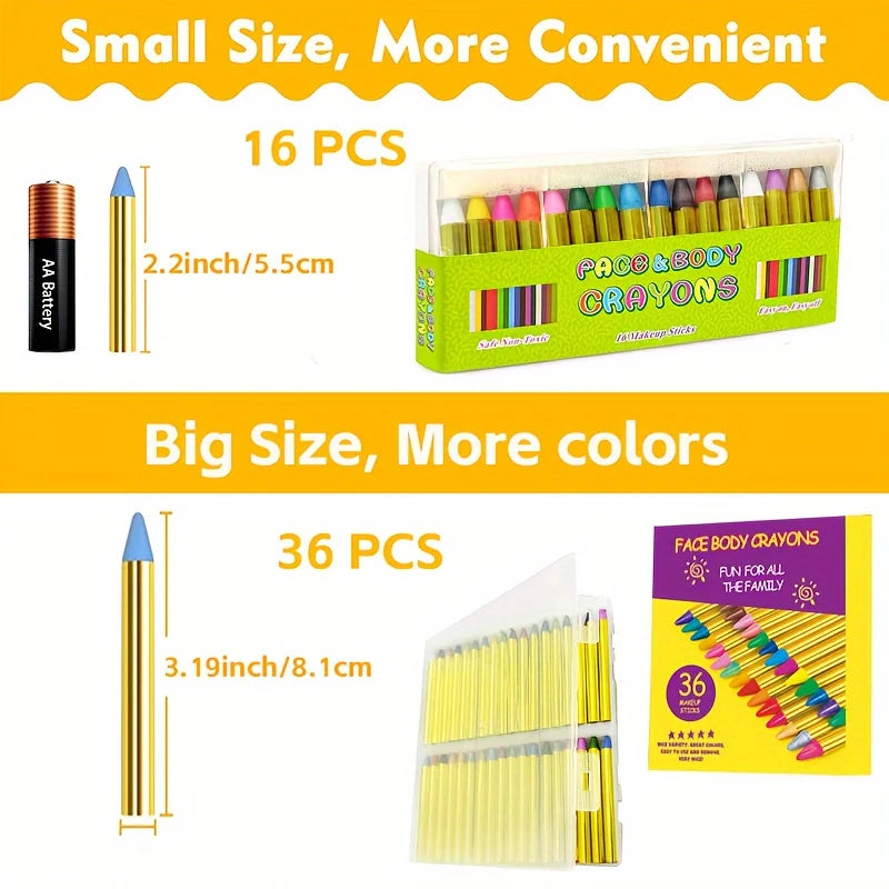 16 Pieces Face Paint Crayons Makeup Sticks Face Body Paint Kit For Halloween Or Birthday Party CosplayMardi Gras Makeup