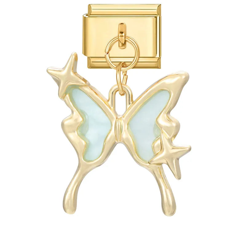 Y2K Elegant Flowers Leaves Gold Color Pendant Italian Charm Links Fit 9mm Stainless Steel Bracelet Women DIY Making Gifts