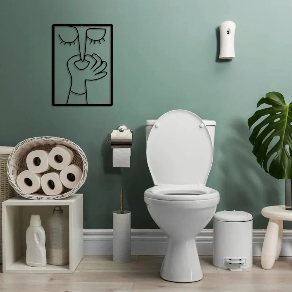 1pc Unique Metal Portrait Funny Toilet Wall Art - Humorous Bathroom Sign with Minimal Line Art Design - Restroom Decor