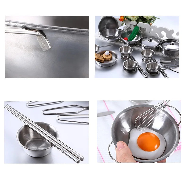 25pcs Children Stainless Steel Pretend Play Food Kitchen Cookware Set Toy Mini Cooking Game Pot Shovel Tinplate Kid Kitchen Toy