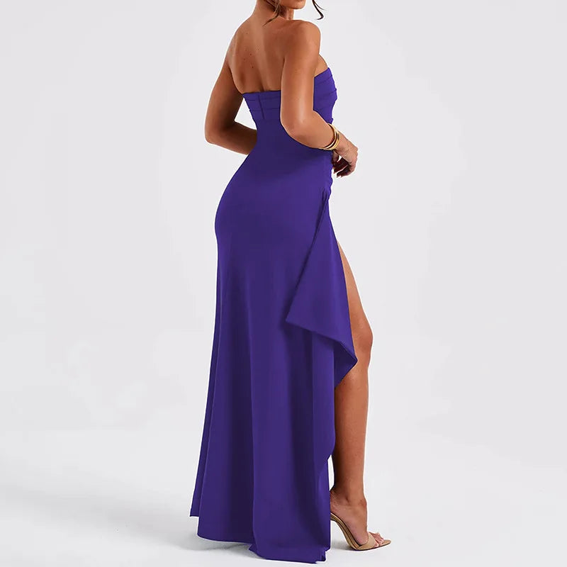 2025 Strapless Backless High Split Maxi Dress for Women Black Off-shoulder Sleeveless Bodycon Club Party Long Dress New Clothes