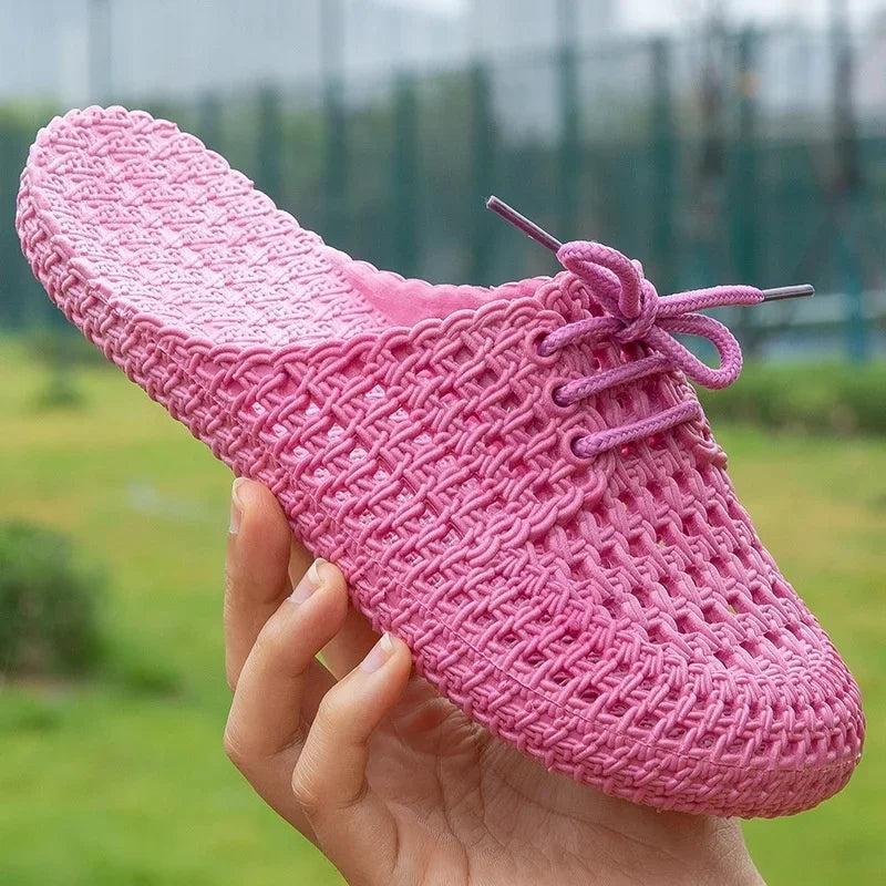 Women's Sandals Summer Hollow Toecap Female Flat Slippers Outdoor Casual Beach Solid Color Breathable Soft Ladies Hole Sandals