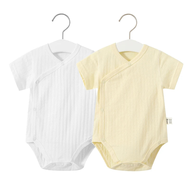 2Pcs Summer Newborn Baby Girls Romper Pure Color Cotton Short Sleeved Bodysuit Infants Breathable Soft Bebe Jumpsuit