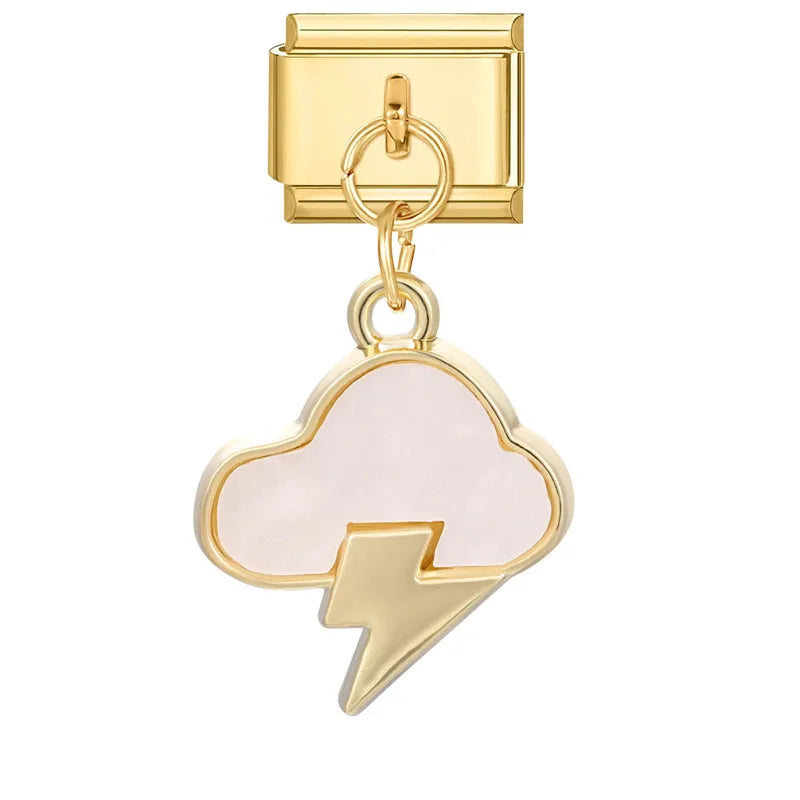 Y2K Elegant Flowers Leaves Gold Color Pendant Italian Charm Links Fit 9mm Stainless Steel Bracelet Women DIY Making Gifts