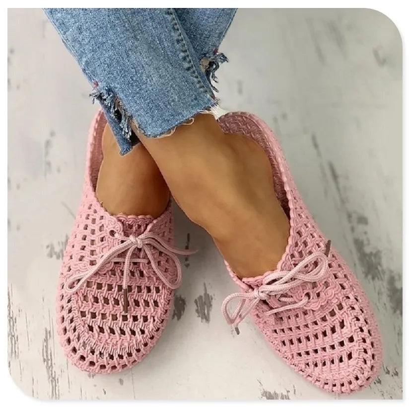 Women's Sandals Summer Hollow Toecap Female Flat Slippers Outdoor Casual Beach Solid Color Breathable Soft Ladies Hole Sandals