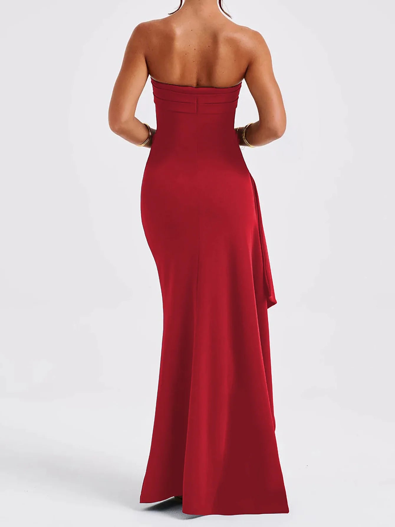 2025 Strapless Backless High Split Maxi Dress for Women Black Off-shoulder Sleeveless Bodycon Club Party Long Dress New Clothes
