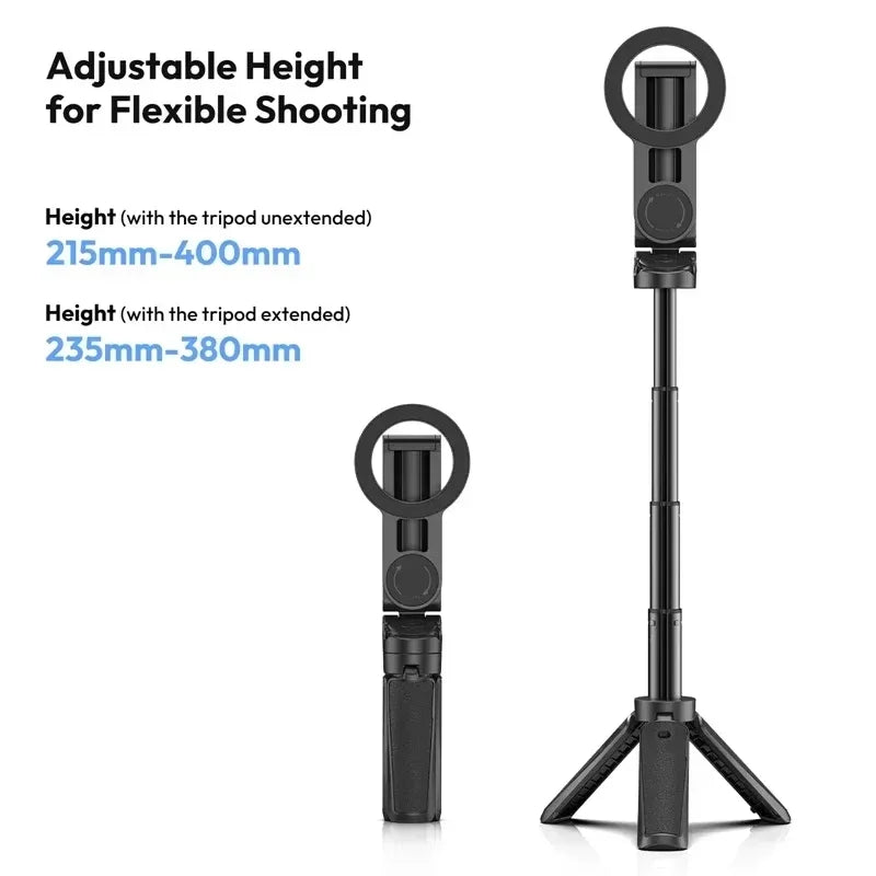 2026 Magnetic Selfie Stick Phone Tripod w Remote Extend Cell Phone Tripod Stand For MagSafe iPhone 16 15 14 13 12 XIAOMI SAMSUNG