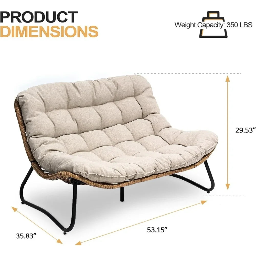 2-Seater Outdoor Loveseat – Boho Rattan Patio Couch with Soft Cushions, All-Weather Furniture for Balcony & Poolside