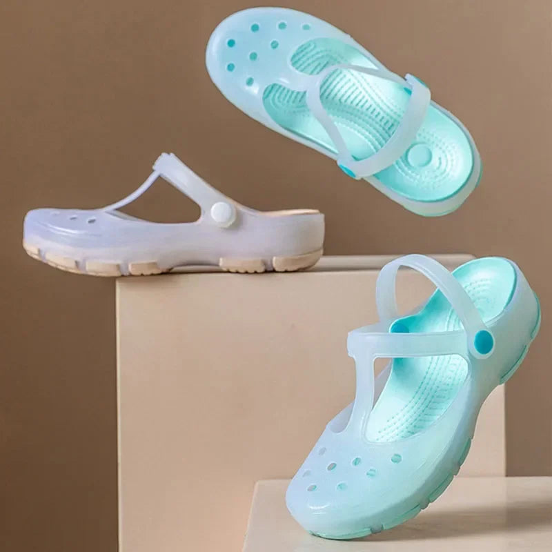 2025 Summer Hot Sale Women's Sandals Non Slip Soft Soled Jelly Daily Slip-on Clogs Casual Shoes Fashion Printing Beach Slippers