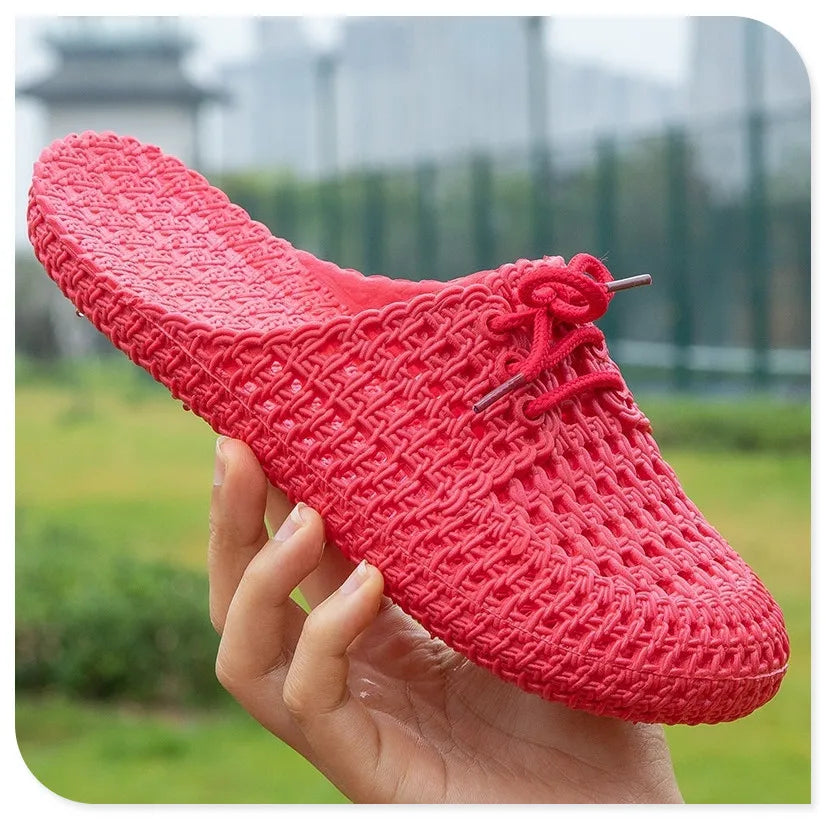 Women's Sandals Summer Hollow Toecap Female Flat Slippers Outdoor Casual Beach Solid Color Breathable Soft Ladies Hole Sandals