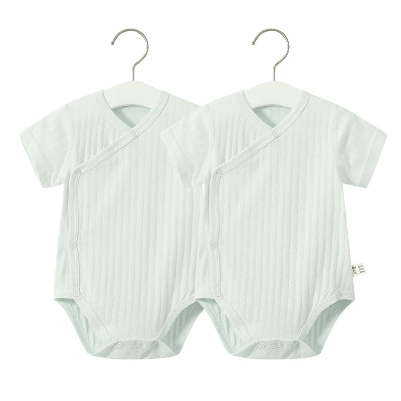 2Pcs Summer Newborn Baby Girls Romper Pure Color Cotton Short Sleeved Bodysuit Infants Breathable Soft Bebe Jumpsuit