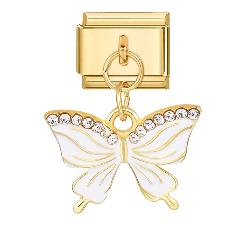Y2K Elegant Flowers Leaves Gold Color Pendant Italian Charm Links Fit 9mm Stainless Steel Bracelet Women DIY Making Gifts