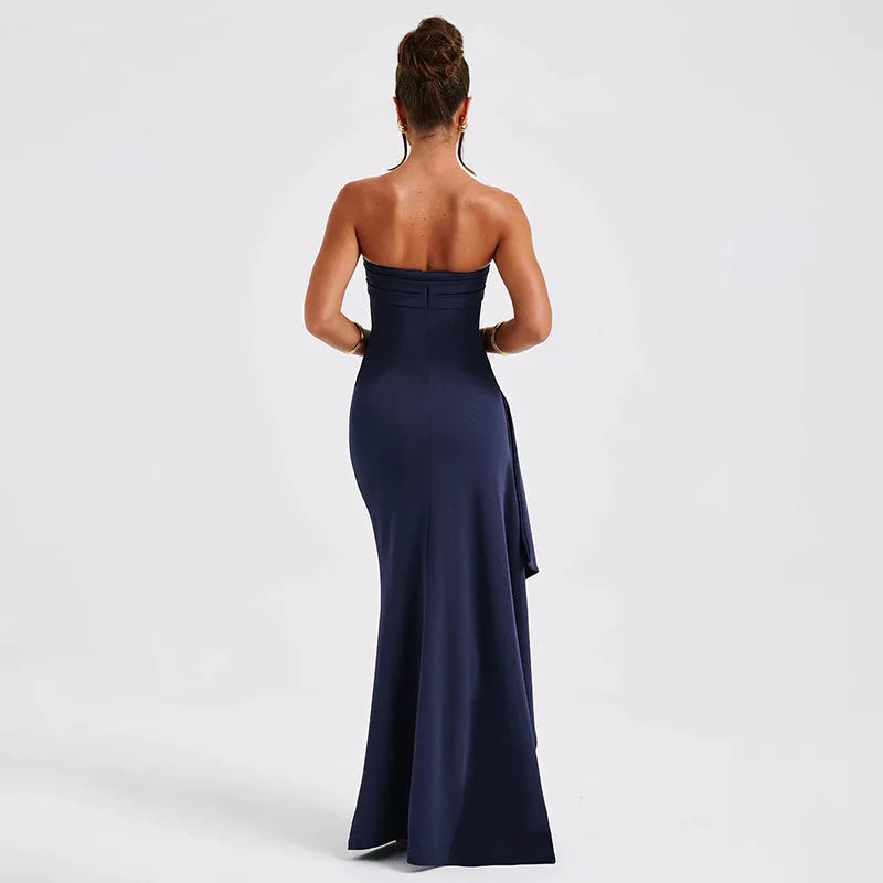 2025 Strapless Backless High Split Maxi Dress for Women Black Off-shoulder Sleeveless Bodycon Club Party Long Dress New Clothes