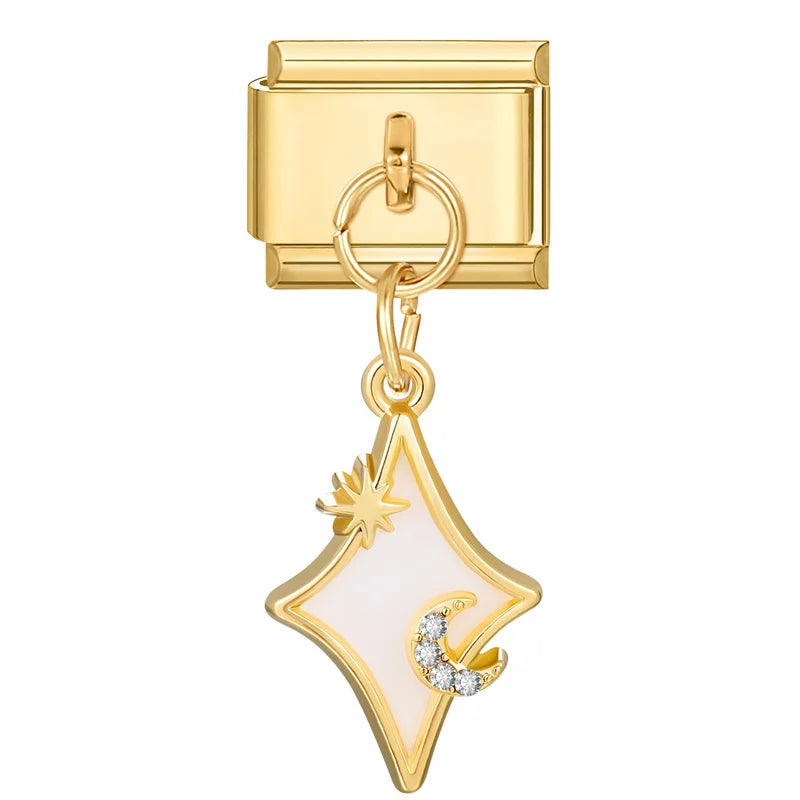 Y2K Elegant Flowers Leaves Gold Color Pendant Italian Charm Links Fit 9mm Stainless Steel Bracelet Women DIY Making Gifts