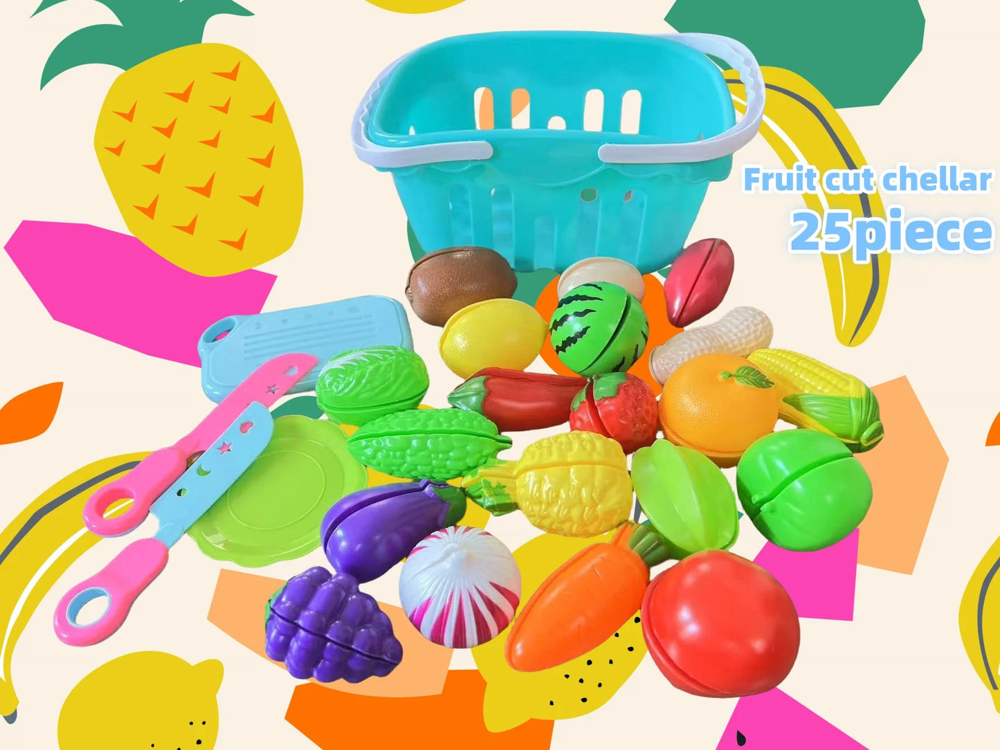 25 PCs Set DIY Fruit Cutting Music Toy Simulation Vegetable Fruit and Vegetable Children's Toy Girl Boy Kitchen Food Set