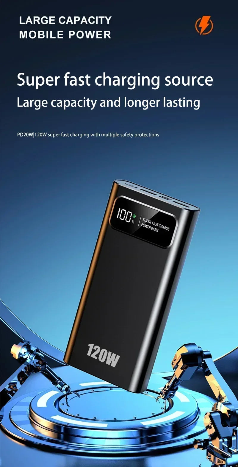 200000mAh Power Bank 120W Super Fast Charging Ultralarge Capacity With LED Digital Display Portable External Battery For Phones