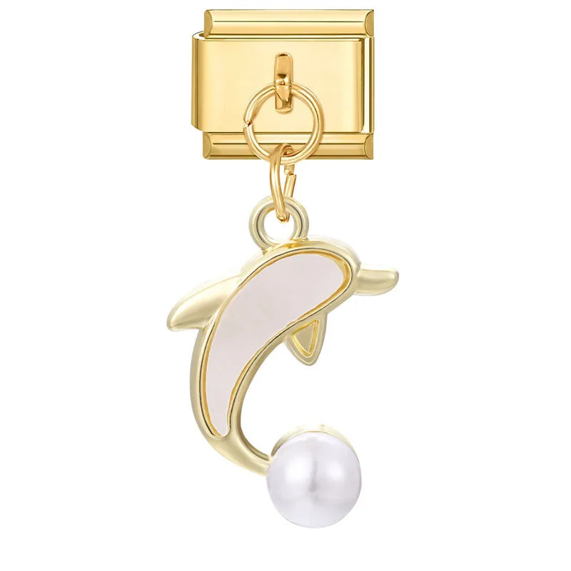 Y2K Elegant Flowers Leaves Gold Color Pendant Italian Charm Links Fit 9mm Stainless Steel Bracelet Women DIY Making Gifts