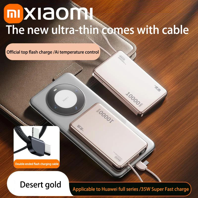 Xiaomi 20000mAh High Capacity Fast Charge Power Bank Genuine with Built-in Cable Ultra-thin Compact Portable Carried on Airplane