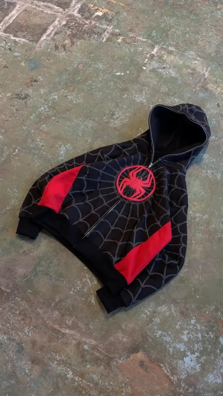 Y2K American Spider Pattern Embroidery Zip Up Hoodie Men Women Gothic Harajuku Jacket Fashion Hoodie Sweatshirt Casual Clothes