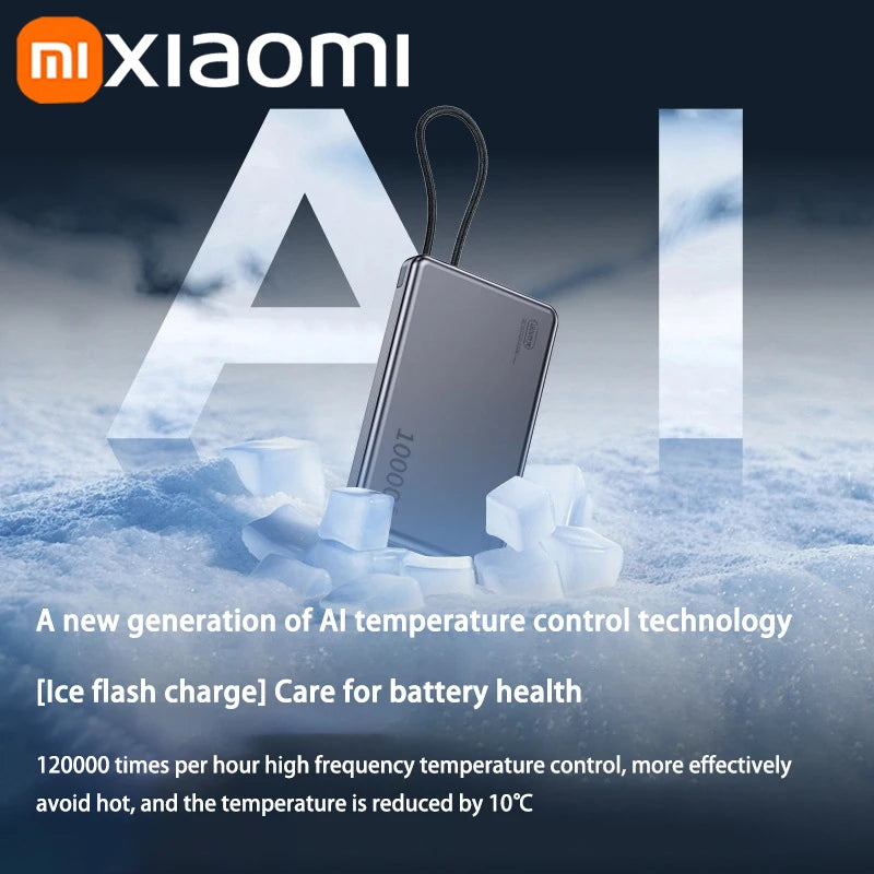 Xiaomi 20000mAh High Capacity Fast Charge Power Bank Genuine with Built-in Cable Ultra-thin Compact Portable Carried on Airplane