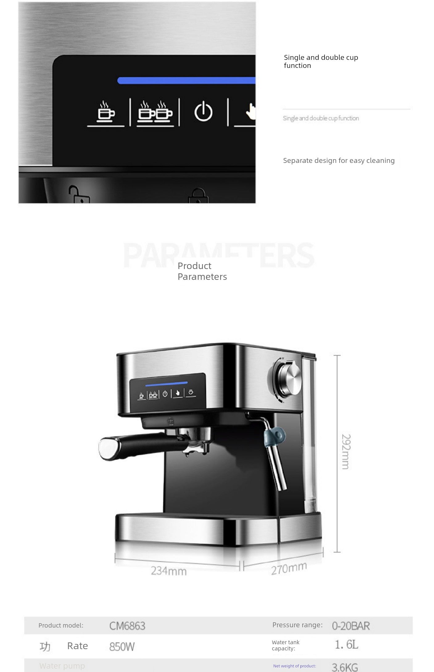 20bar Espresso Coffee Maker Machine Automatic Italian Latte Mocha Coffee Machine