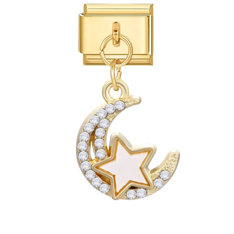 Y2K Elegant Flowers Leaves Gold Color Pendant Italian Charm Links Fit 9mm Stainless Steel Bracelet Women DIY Making Gifts