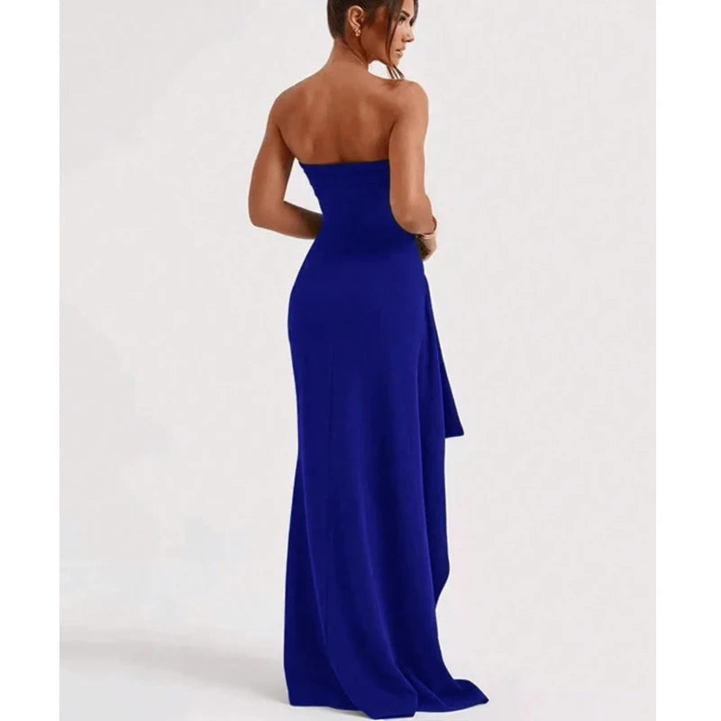 2024 Summer Slash Neck Strapless Party Evening Dress Casual Sleeveless High Slit Long Dress Elegant Backless Sexy Dress Vestidos