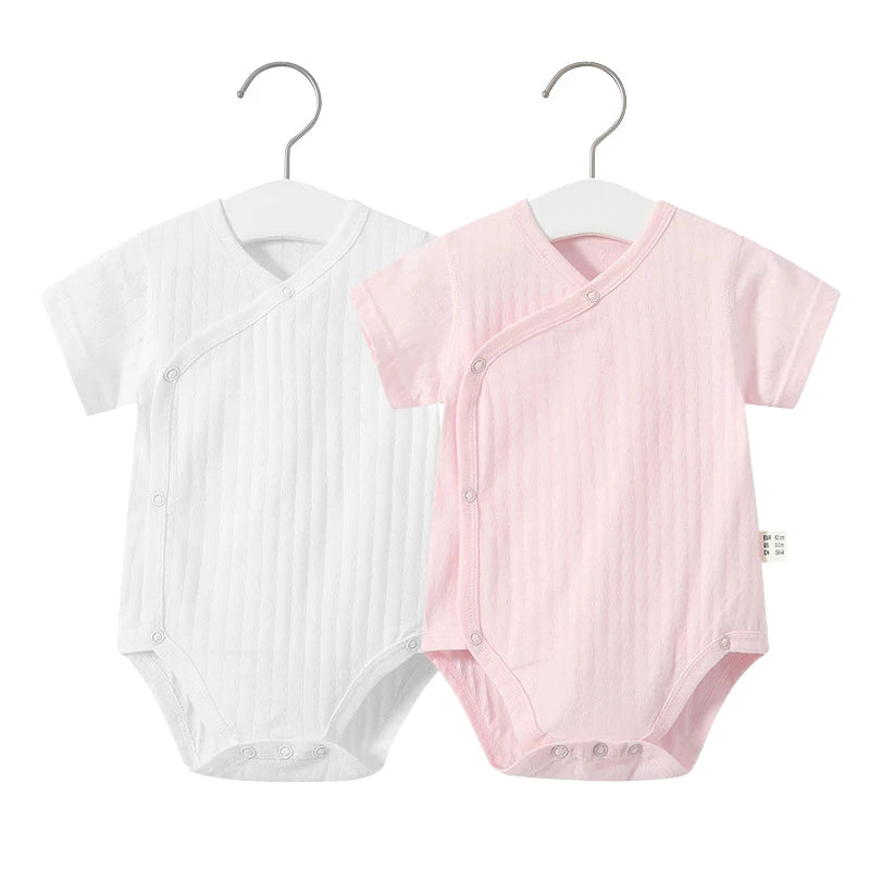 2Pcs Summer Newborn Baby Girls Romper Pure Color Cotton Short Sleeved Bodysuit Infants Breathable Soft Bebe Jumpsuit