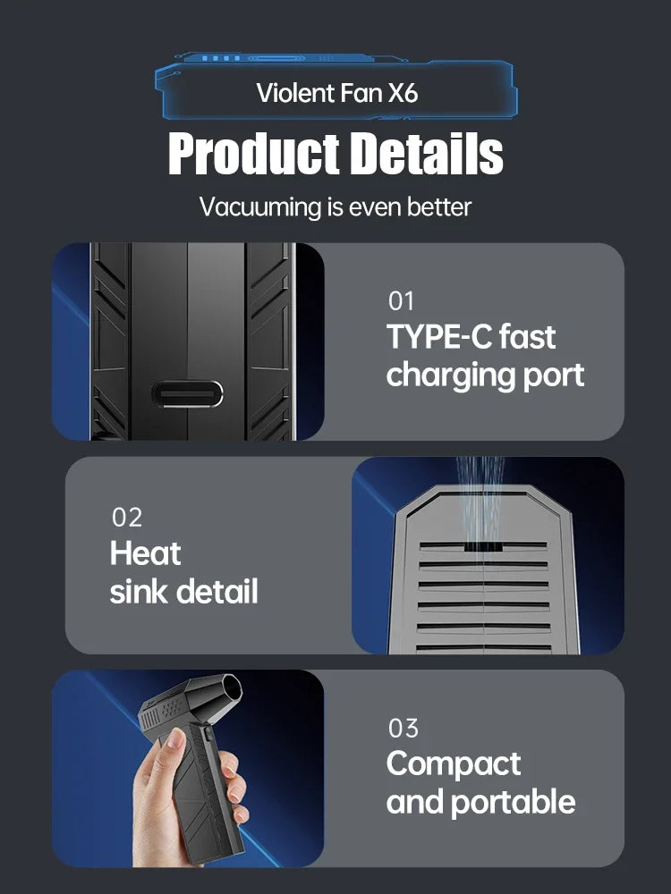 Xiaomi X6 Violent Fan 140000RPM Powerful Air Blower Vacuum Dust Cleaner TypeC Charging Strong Winds 53m/s Brushless Turbo Blower