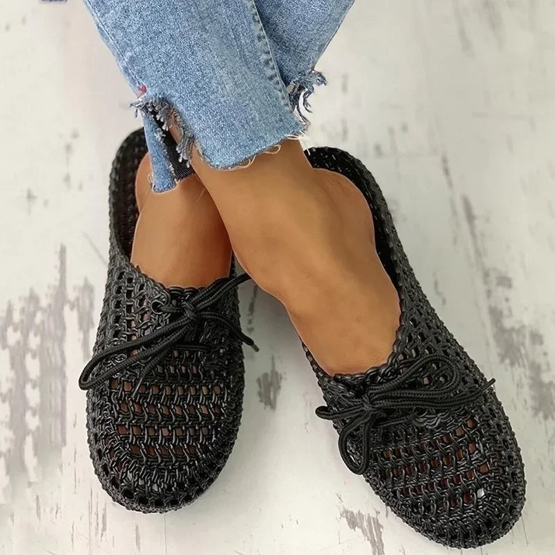 Women's Sandals Summer Hollow Toecap Female Flat Slippers Outdoor Casual Beach Solid Color Breathable Soft Ladies Hole Sandals