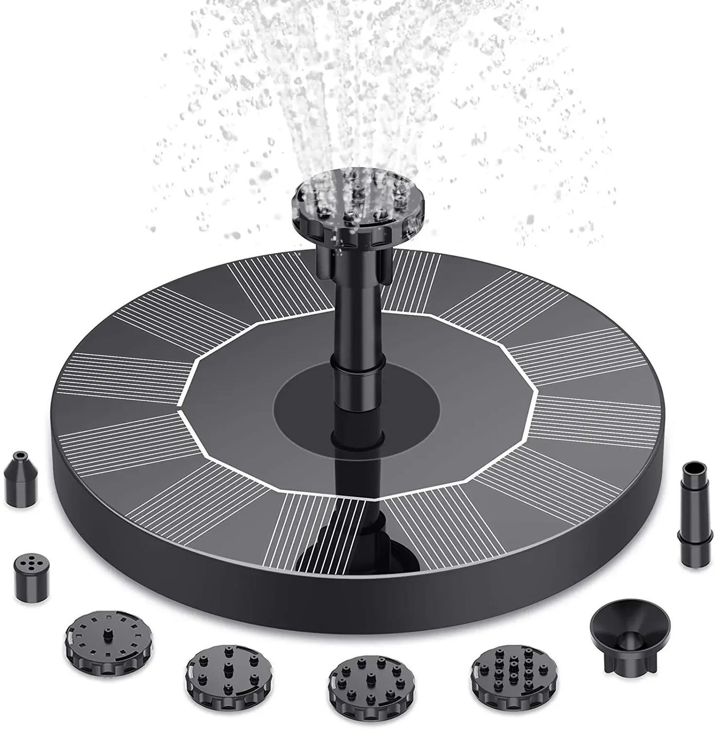 1.5W Solar Fountain Pump, with 6 nozzles Solar Bird Bath Fountain, Water Pump Floating Fountains Suitable for Ponds