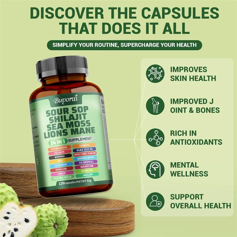 24-in-1 Soursop Supplement – 120 Capsules Dietary Formula