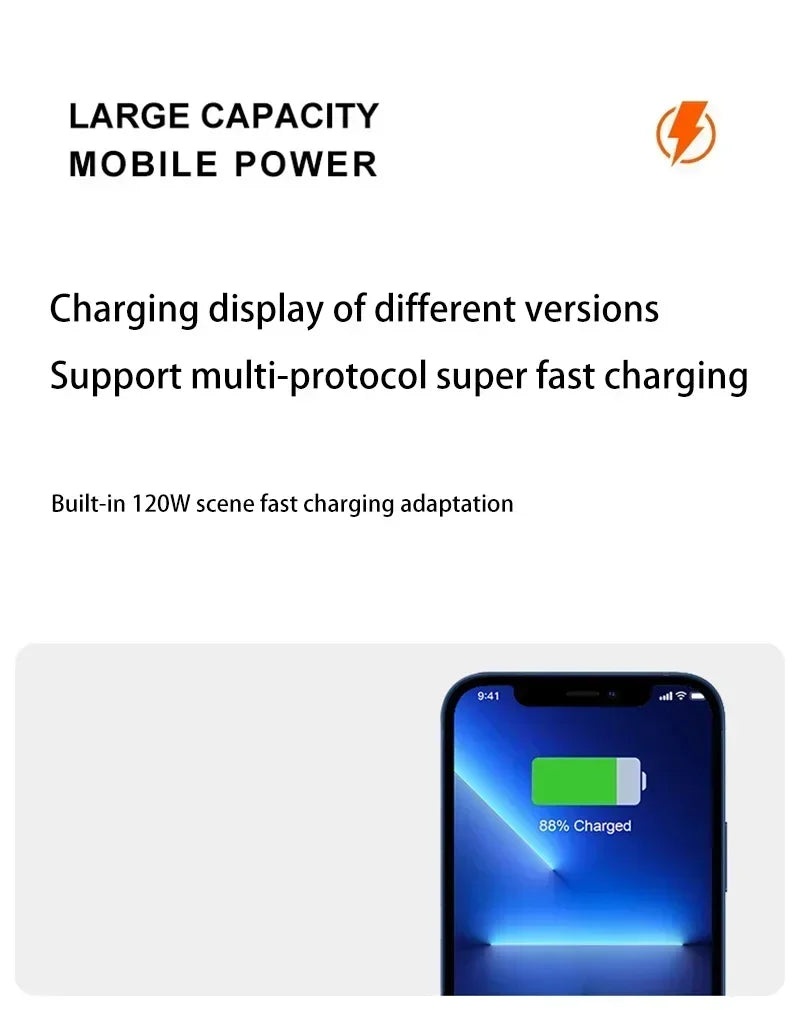 200000mAh Power Bank 120W Super Fast Charging Ultralarge Capacity With LED Digital Display Portable External Battery For Phones