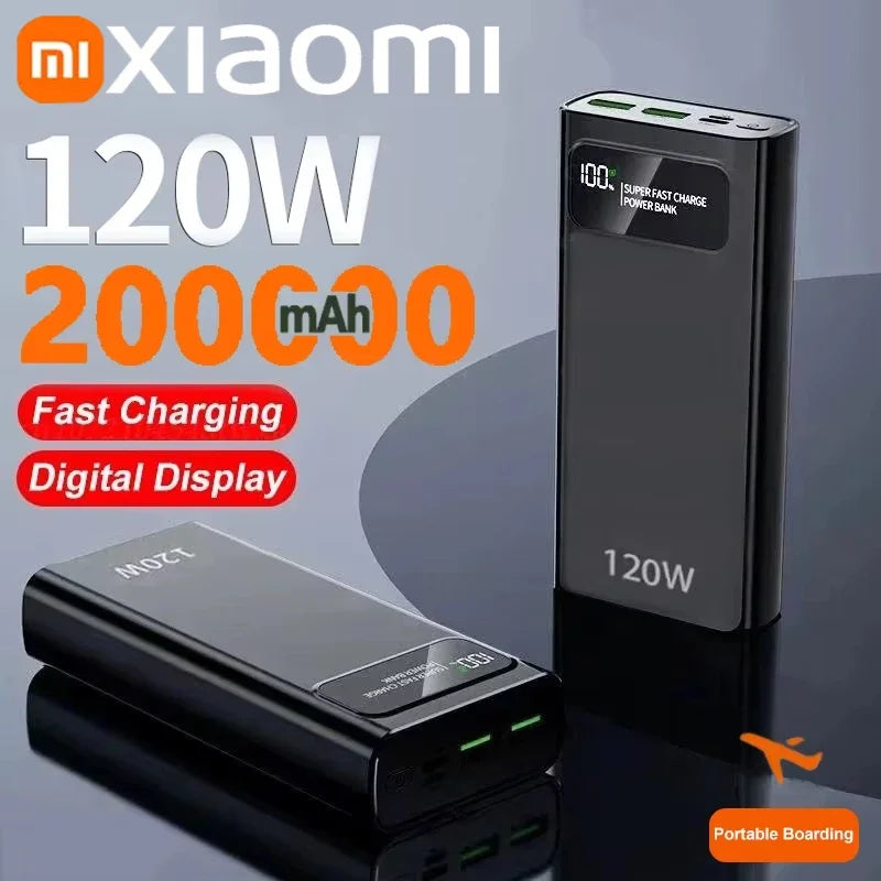 Xiaomi 200000mAh LED Digital Display Power Bank High Capacity 120W Super Fast Charging Portable External Battery For IPhone New