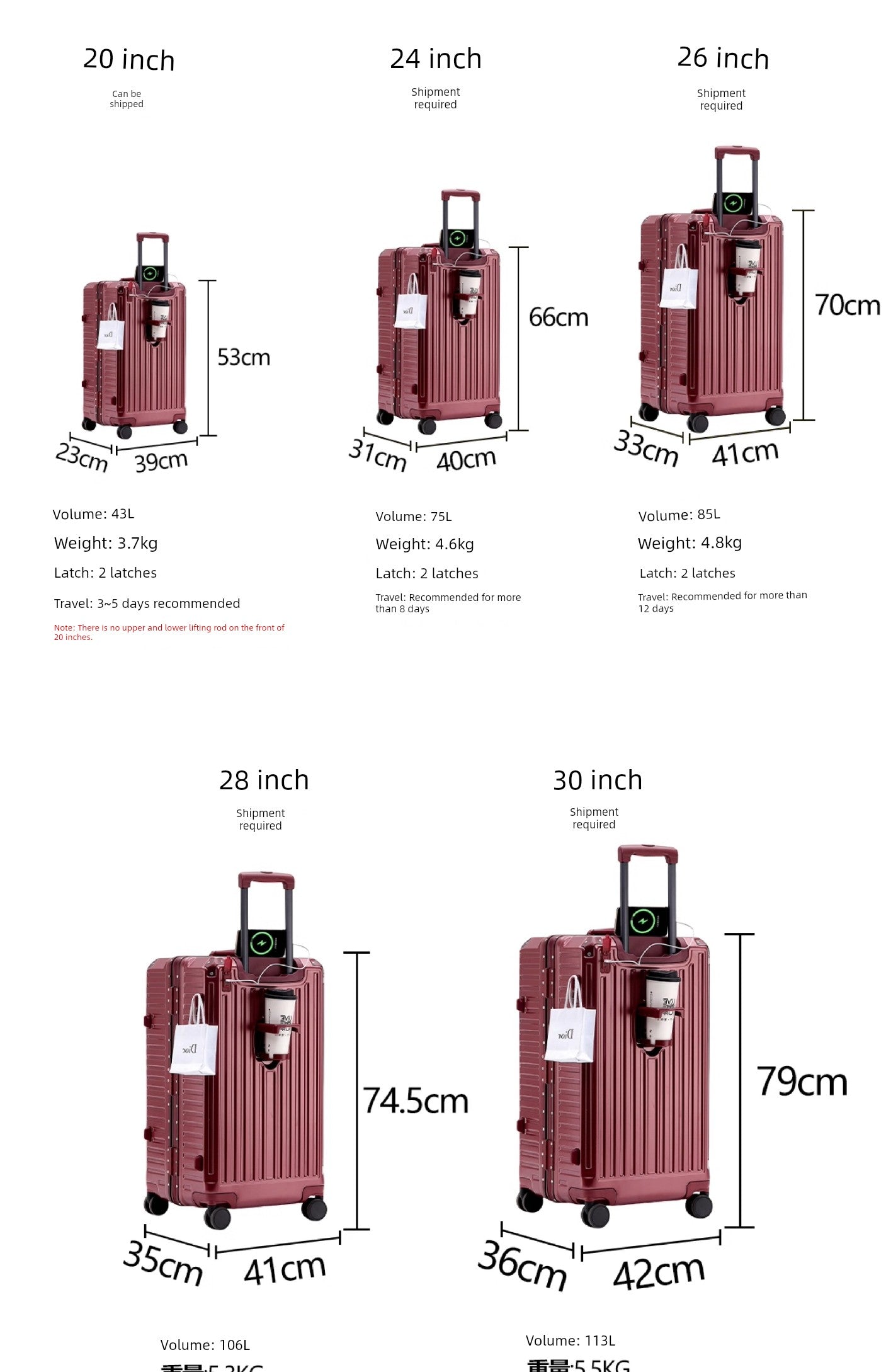 Lee Large Capacity 24-Inch Aluminum Frame Student Luggage