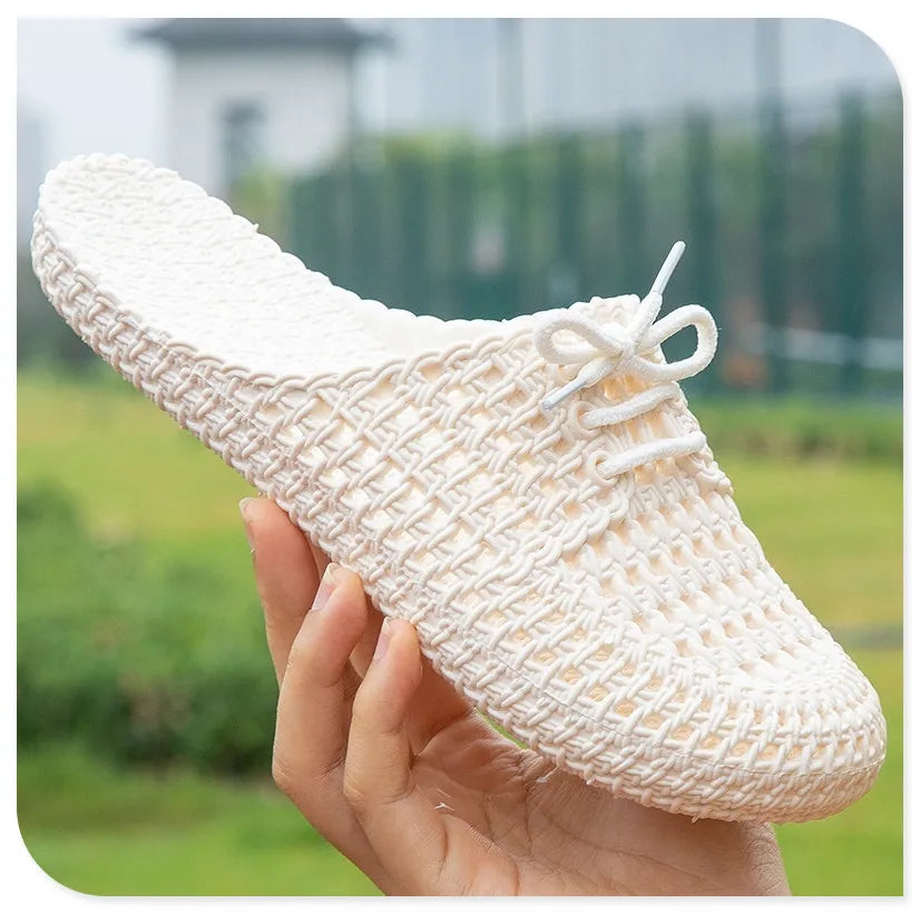 Women's Sandals Summer Hollow Toecap Female Flat Slippers Outdoor Casual Beach Solid Color Breathable Soft Ladies Hole Sandals