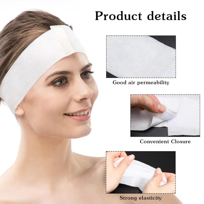 10/50/100pcs Disposable SPA Facial Headbands White Facial Esthetician Headband Wrap Non-Woven Soft Skincare Beauty Salon Supplie