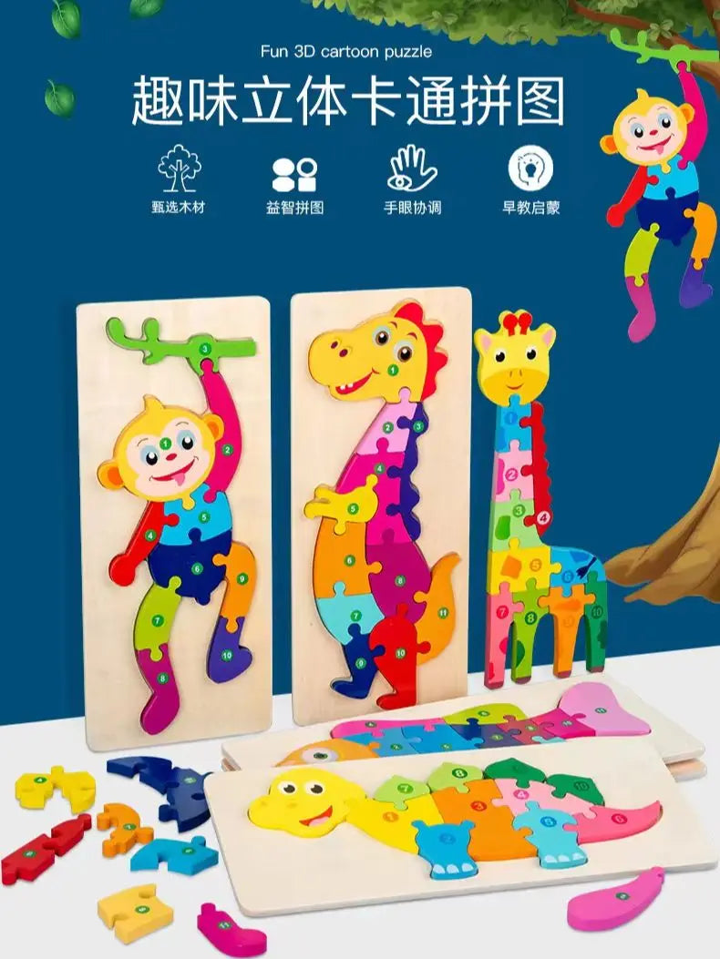 Wooden Puzzles for Kids, Number Puzzle, Dinosaur Puzzles and Animal ,Traffic,Characte Jigsaw Toys for Boy Girl Ideal Gift, 1-6