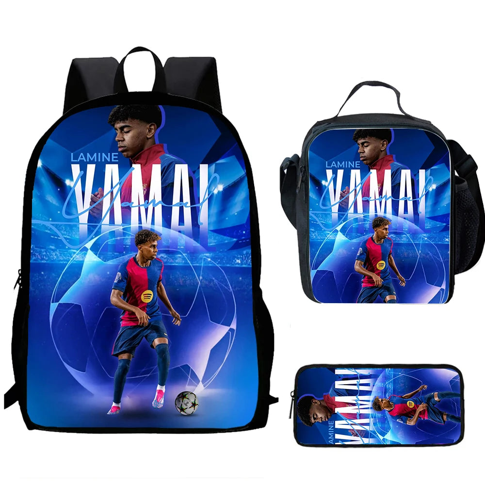 2025 Lamine Yamal Child School Backpack With Thermal Cooler Lunch Box Pencil Bags School Bags for Boys Girls Best Gift