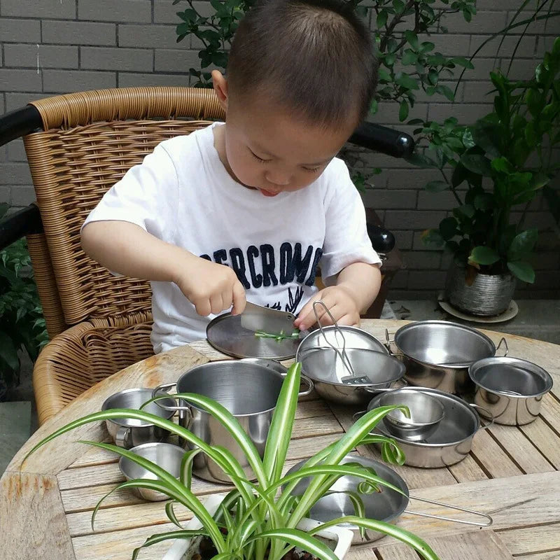 25pcs Children Stainless Steel Pretend Play Food Kitchen Cookware Set Toy Mini Cooking Game Pot Shovel Tinplate Kid Kitchen Toy