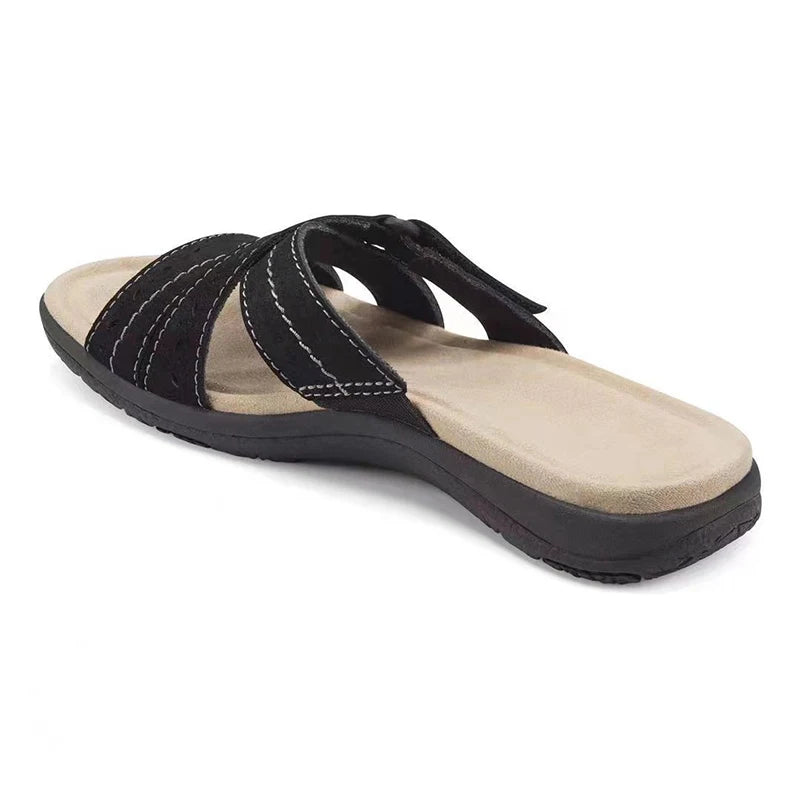 Women's Sandals,Summer Woman Orthopedic Comfy Premium Round Toe Sandals Hollow Out Hook-And-Loop Design,Flat Shoes Sandalias