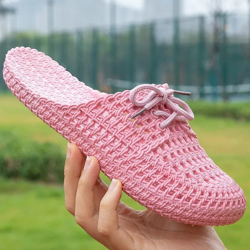 Women's Sandals Summer Hollow Toecap Female Flat Slippers Outdoor Casual Beach Solid Color Breathable Soft Ladies Hole Sandals