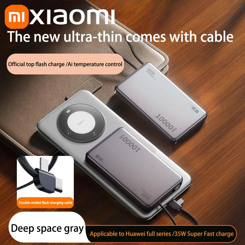 Xiaomi 20000mAh High Capacity Fast Charge Power Bank Genuine with Built-in Cable Ultra-thin Compact Portable Carried on Airplane