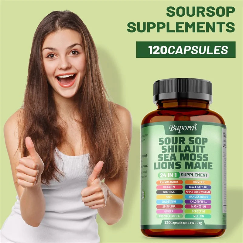 24-in-1 Soursop Supplement – 120 Capsules Dietary Formula