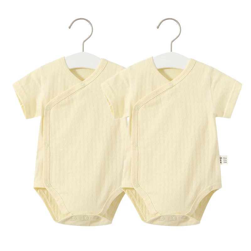 2Pcs Summer Newborn Baby Girls Romper Pure Color Cotton Short Sleeved Bodysuit Infants Breathable Soft Bebe Jumpsuit