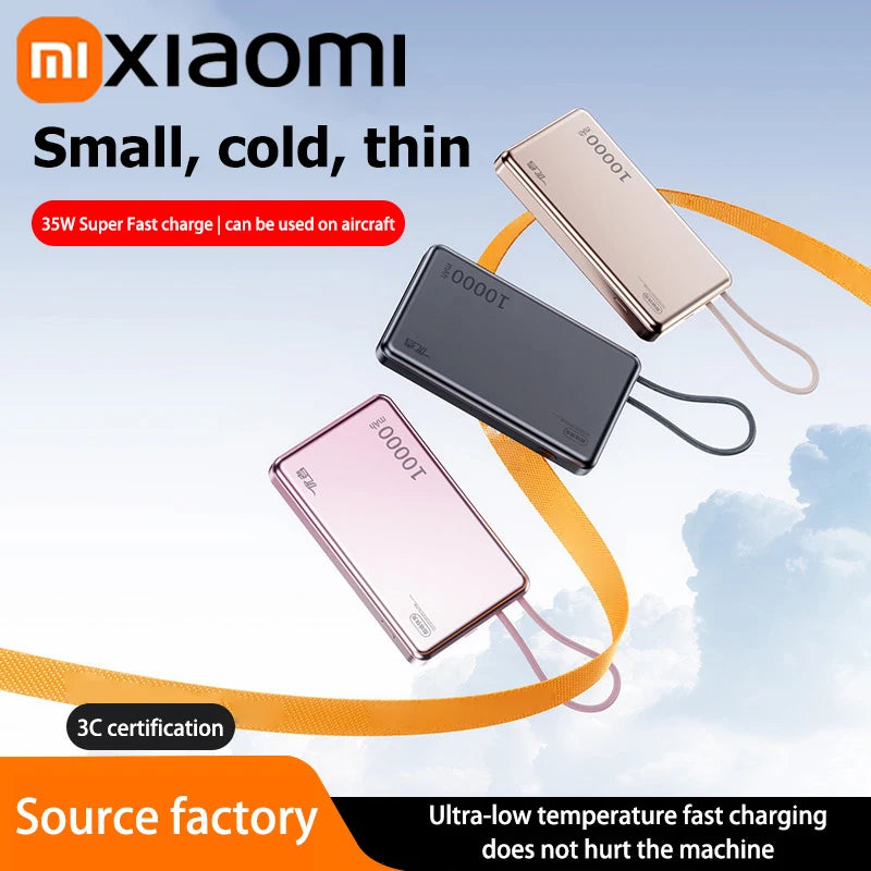 Xiaomi 20000mAh High Capacity Fast Charge Power Bank Genuine with Built-in Cable Ultra-thin Compact Portable Carried on Airplane