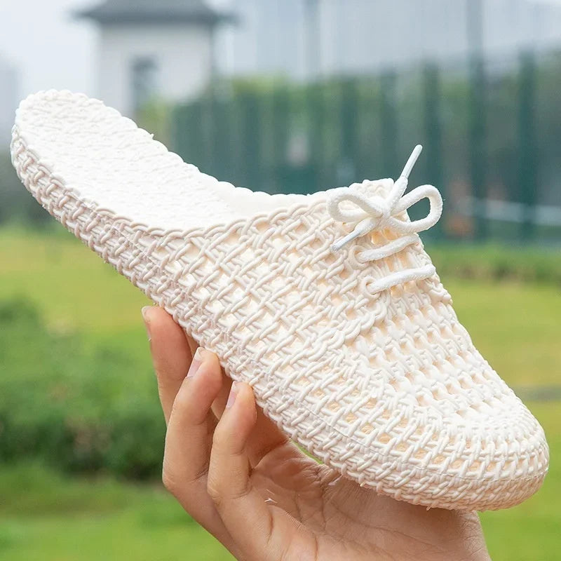 Women's Sandals Summer Hollow Toecap Female Flat Slippers Outdoor Casual Beach Solid Color Breathable Soft Ladies Hole Sandals